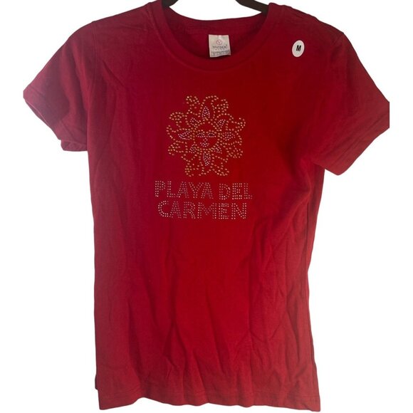 yazbek short sleeve t-shirt red sun embellished playadel carmen medium READ - Picture 1 of 5